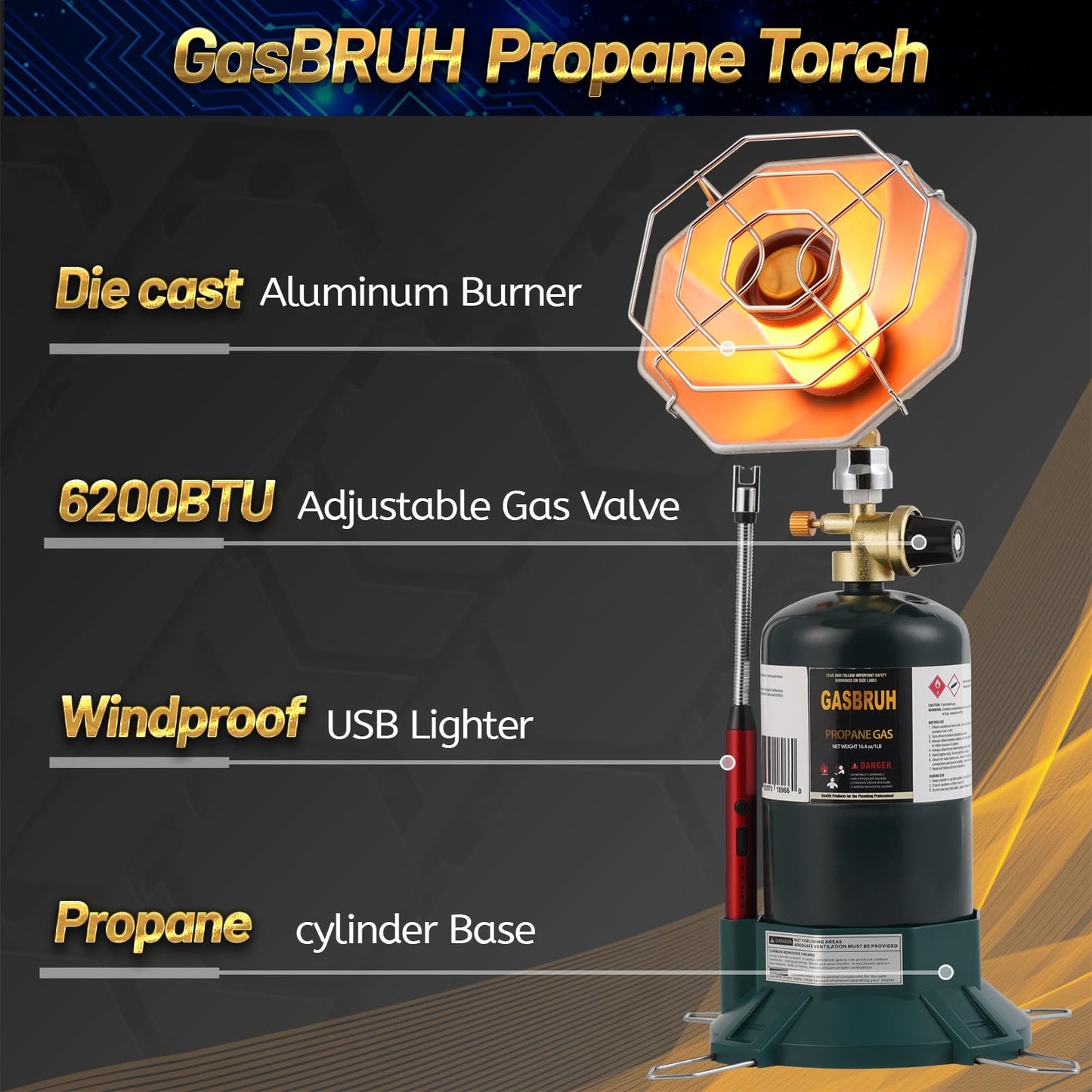GasBRUH Portable Propane Heater with Windproof Lighter for Outdoor, Fishing, Camping, 6200BTU Outdoor Wireless Gas Heater for Camping,Tents, Hunting (TANK not Included)