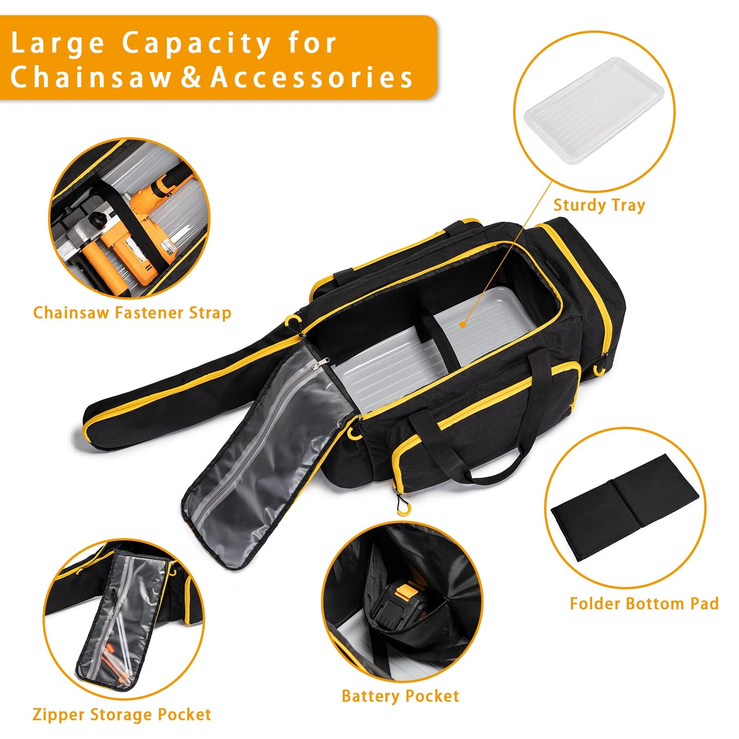 BABEYER Chainsaw Case, Durable Chainsaw Bag Compatible with Greenworks, EGO Power+, Dewalt 14''/16''/18'' Cordless Chain Saw & Accessories-Black