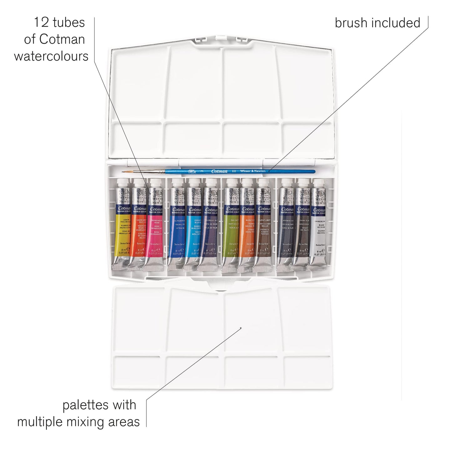 Winsor & Newton Cotman Water Color Painting Plus 12-Tube Set, 8ml