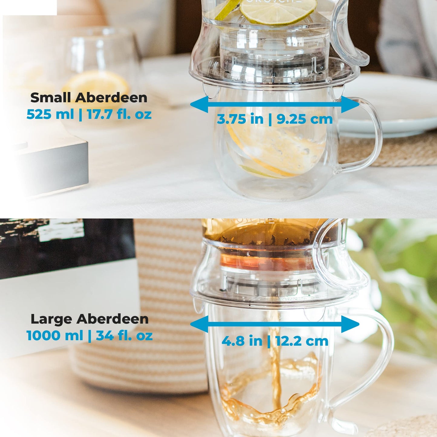 GROSCHE Aberdeen Tea Steeper with Coaster, Loose Leaf Tea Maker Strainer, Teapot, Tea Infuser, Pour Clean Steeper, Food Safe Tritan, BPA PFAS Free. Canadian Brand! 34 fl. oz 1000mL Capacity, Clear
