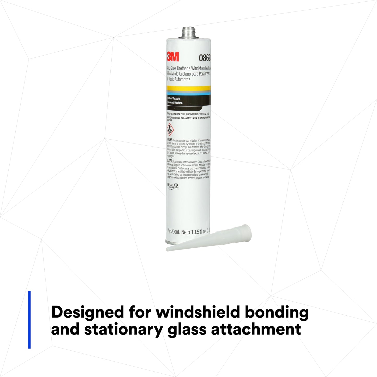 3M Auto Glass Urethane Windshield Adhesive, 08693, Medium Viscosity, High-Strength, Fast-Curing, 310 mL/10.5 fl oz Cartridge, White