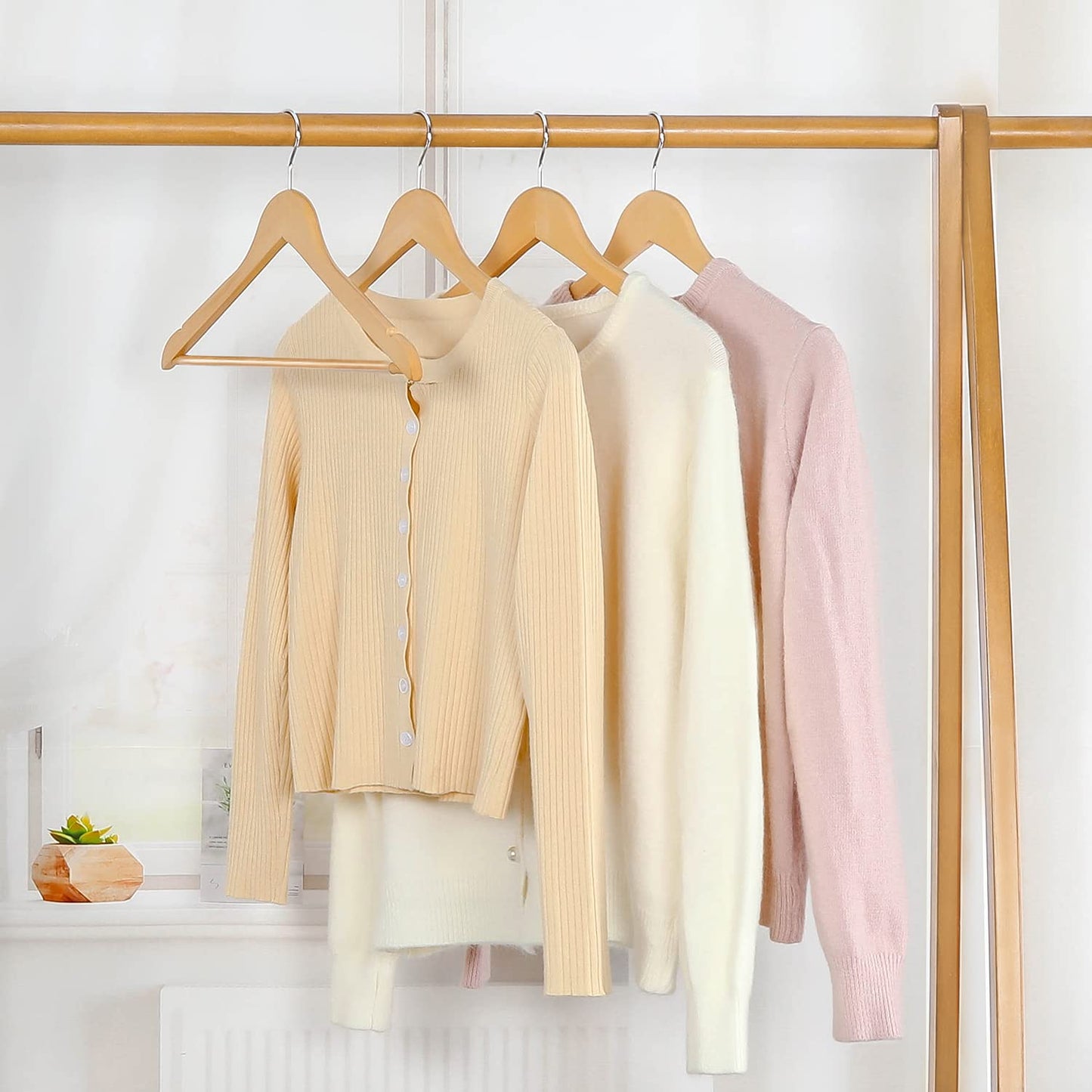 TOPIA HANGER Wooden Hangers (30 Pack), Natural Wooden Coat Hangers with Non Slip Pants Bar, 360°Swivel Hook and Shoulder Notches for Suit, Jacket, Pants, Smooth Finish Clothes Hangers - CT34N30