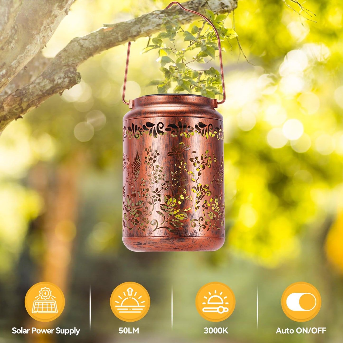 Hummingbird Solar Lanterns Outdoor - OxyLED Metal Waterproof Solar Garden Lanterns, Hanging Lanterns Solar Powered with Handle for Table Pathway Walkway, Chirstmas Gifts for Mom Grandma Women