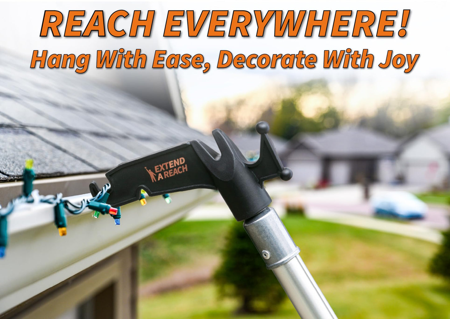 5-30 ft Long Telescopic Extension Pole with Utility Hook // Telescoping Pole for Christmas Lights Installation, String Lights, Birdfeeders // Lightweight and Sturdy // Christmas Light Pole with Hook