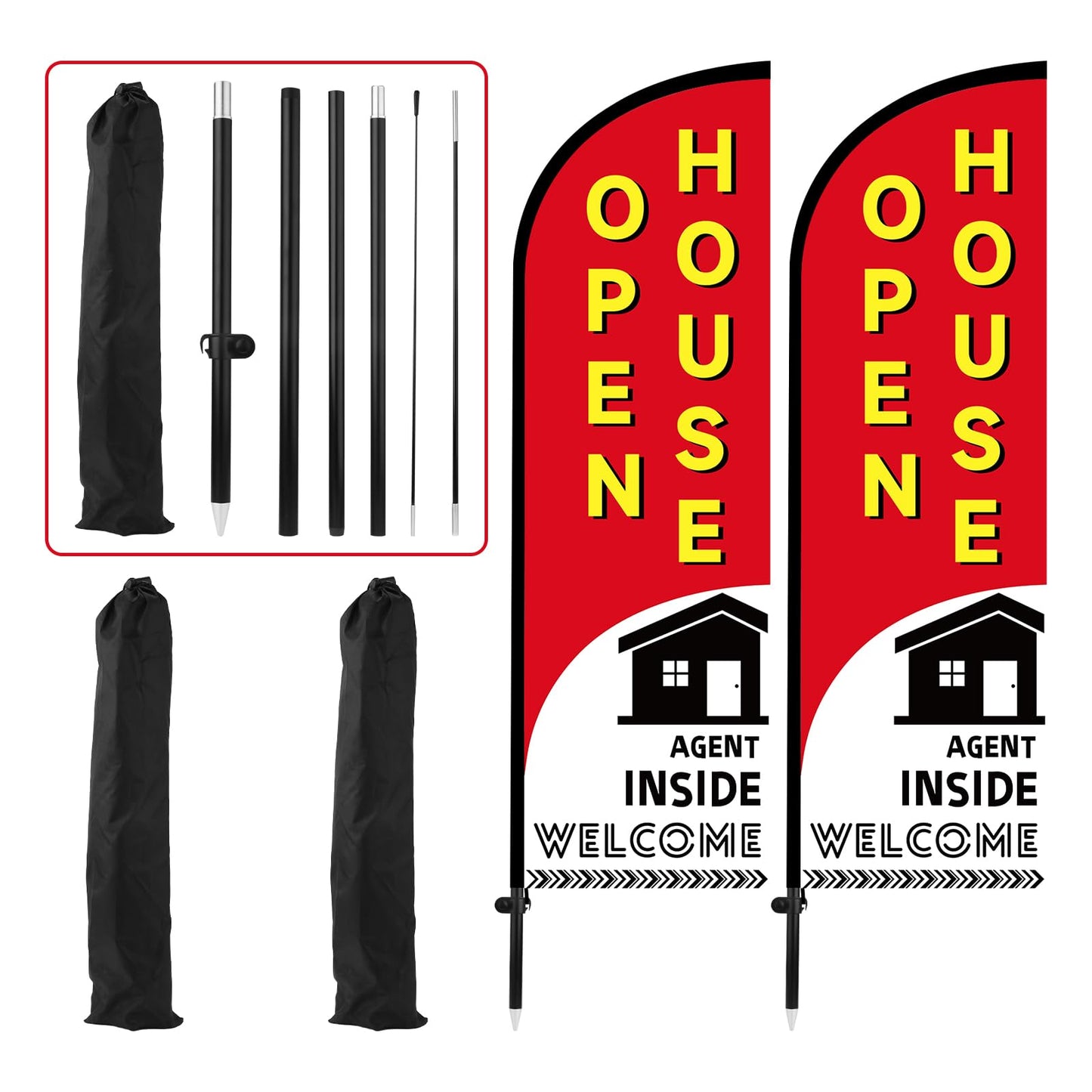 2pcs Open House Banner Sign, Open House Flag Real Estate Sign Post with Adjustable Ground Stakes for Real Estate Agents