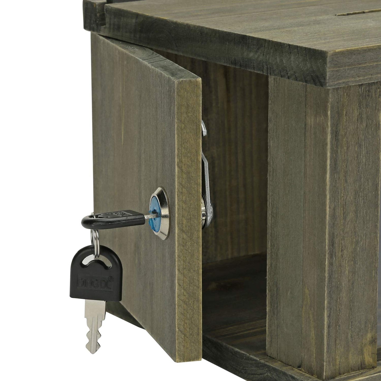 MyGift 9 x 7 Inch Vintage Weathered Gray Wood Tip Donation Comment Collection Box with Premium Transparent Acrylic Front Window Panel, Lock, Key, Removable Chalkboard and Clear Sign Holder