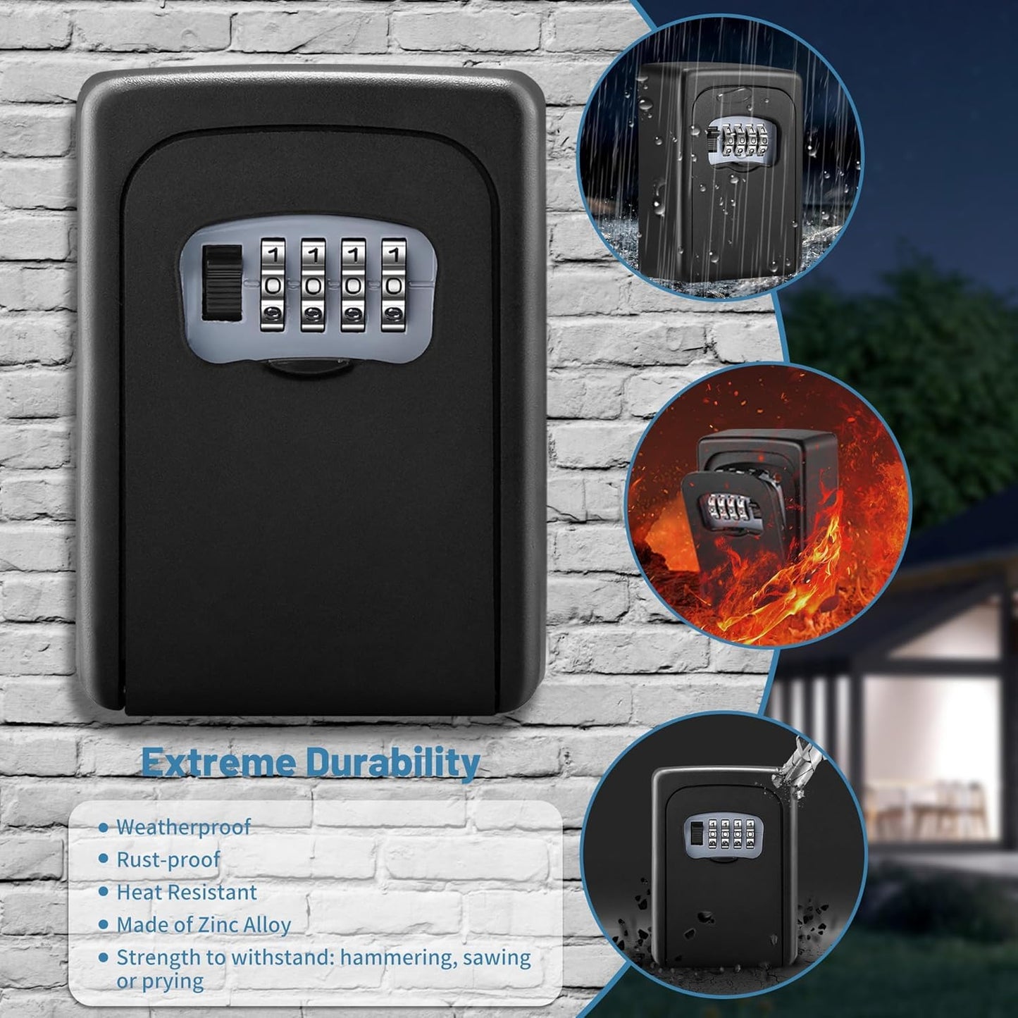 Key Lock Box,4 Digit Combination Weatherproof Lockbox for Outside House,5 Keys Large Capacity Lockbox,Key Safe Security Storage Lock Box with Resettable Code for Indoor Outdoor Garage(2 Pack, Black)