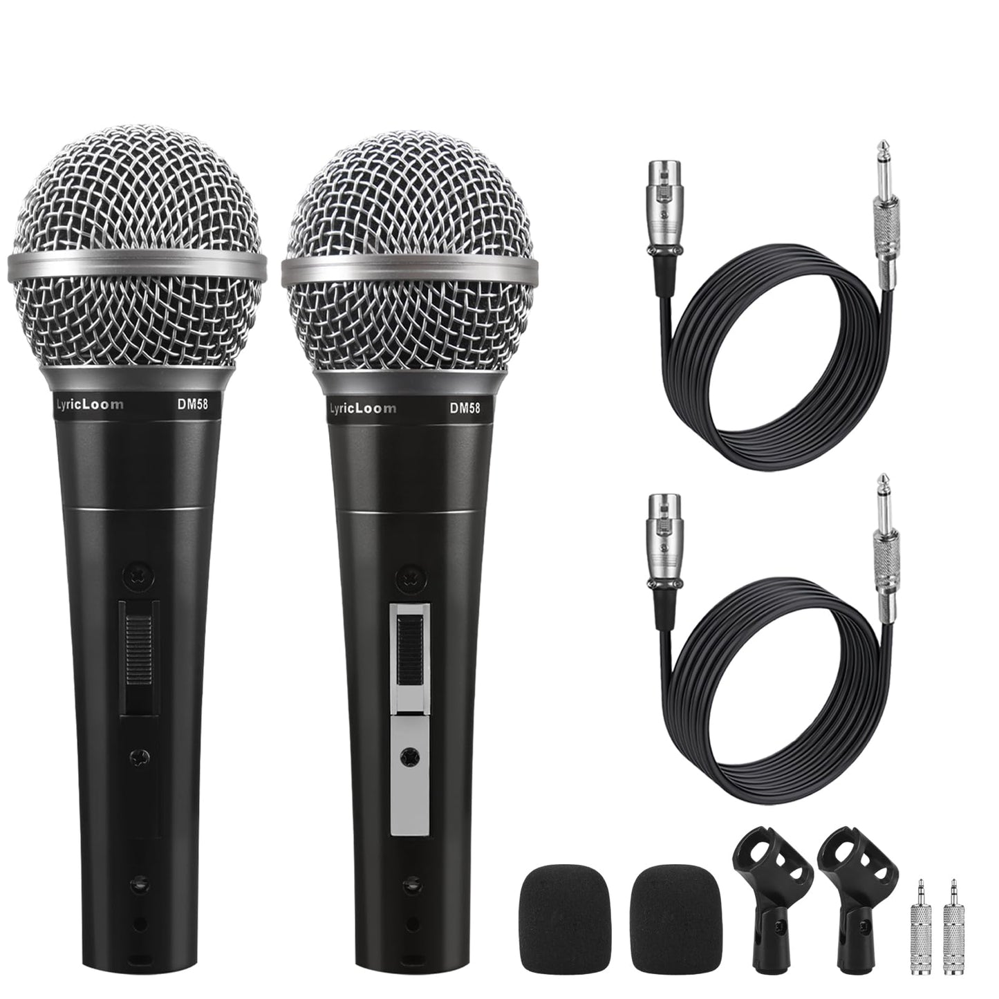 LyricLoom 2 Pack Wired Microphone for Karaoke Singing, Vocal Dynamic Mics with Switch,16.4ft Cable with 3.5mm Adapter, Metal Handheld Corded Microphone for Speaker, Karaoke Machine, Amplifier