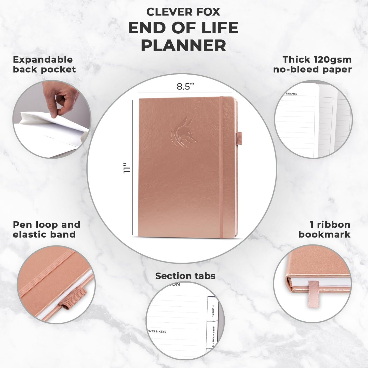 Clever Fox Large End of Life Planner – Guided Final Arrangements Organizer Notebook for Instructions, Beneficiary Info, Will Preparation, Last Wishes & Funeral Planning – 8.5" x 11" (Rose Gold)