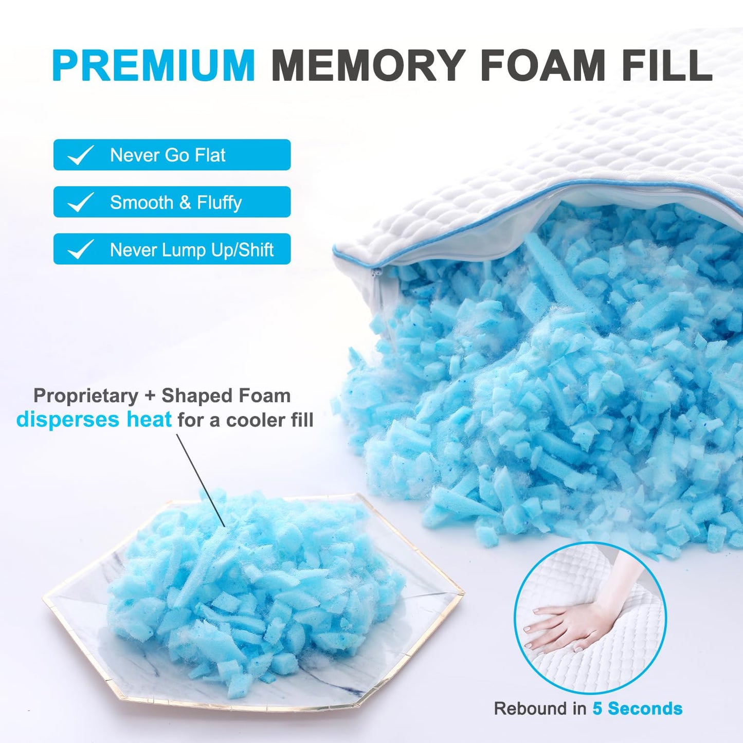 VVZ Cooling Shredded Memory Foam Pillows King Size 2 Pack, Adjustable Firm Bed Pillows for Side Back Stomach Sleepers, Luxury Gel Pillow for Hot Sleepers with Breathable Washable Cover