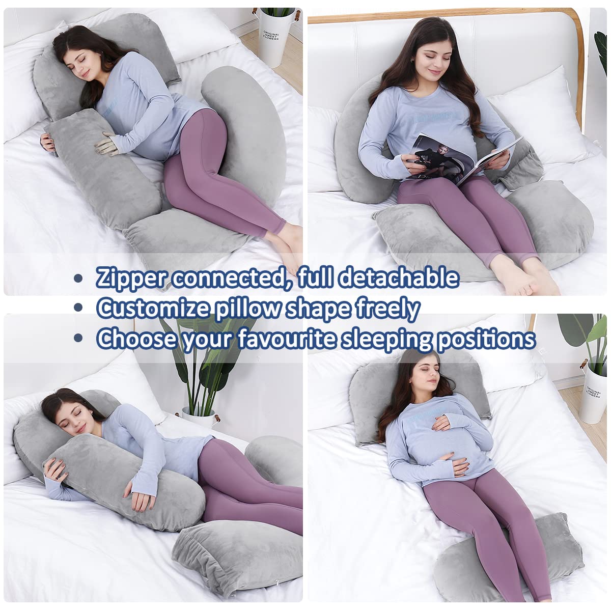 AS AWESLING 60in Pregnancy Pillows for Sleeping | Detachable Maternity Pillow for Pregnant Women | Extra Large Full Body Pillow for Pregnancy with Velvet Cover (Dark Grey)