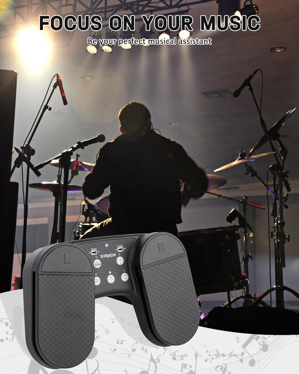 STRICH Wireless Page Turner Pedal, Rechargeable Foot Pedal Page Turner for iPad Music Sheet, Multimedia Platforms, Smart Phone, Tablets, Piano, SPT-10, Gray