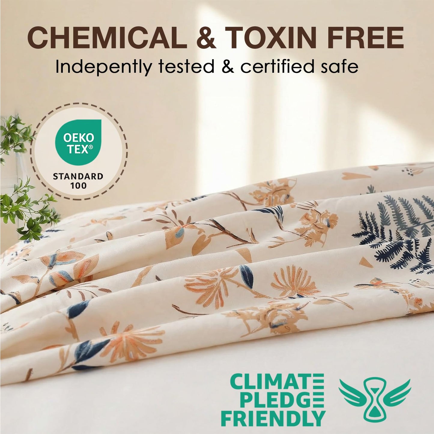 JSD Floral Printed Sheet Set Queen, Soft Microfiber Botanical Bed Sheets 15" Extra Deep Pocket 4 Pieces