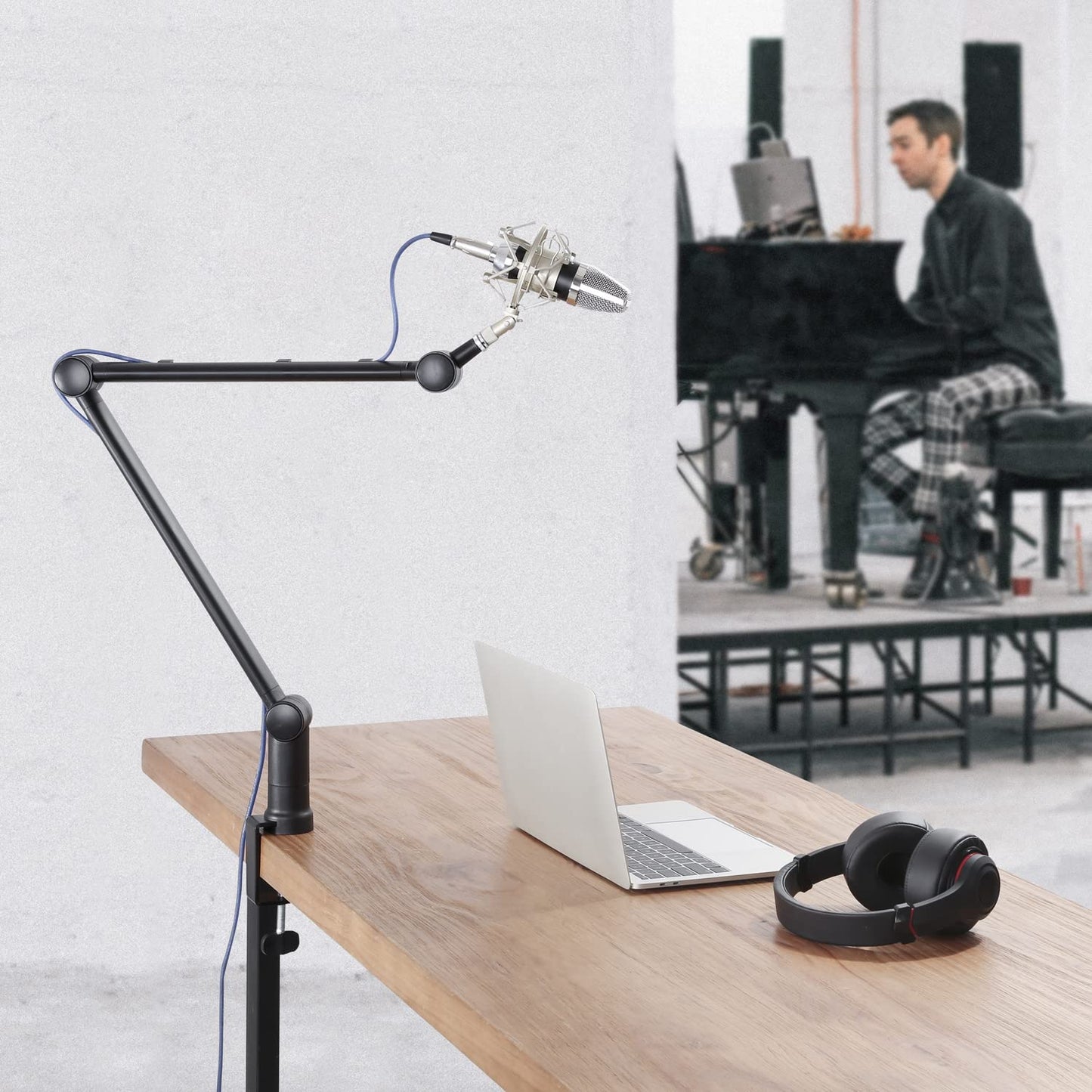 Duramex (Tm) Adjustable Microphone Boom Arm [3/8’’ to 5/8’’ Screw Adapter] Suspension Scissor Mic Stand, Desk Mount For Blue Snowball, Yeti, & Other Studio Gaming Microphones (With Cable Management)