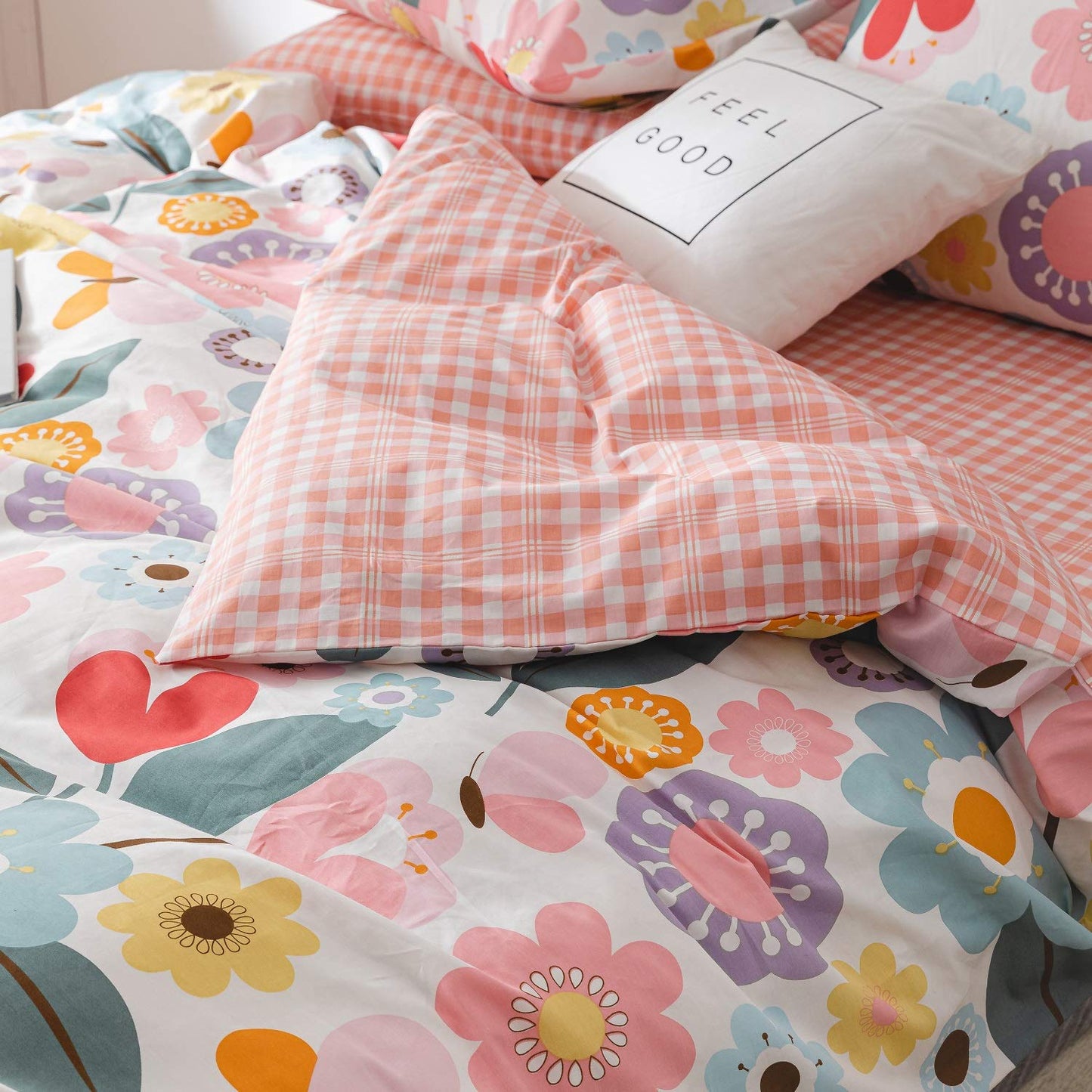 Floral Duvet Cover Twin, 100% Cotton 3 pcs Twin Flower Bedding Set for Girls, Reversible Comforter Cover Ultra Soft Garden Fresh Botanical Duvet Cover, with Zipper Closure, Breathable (No Comforter)