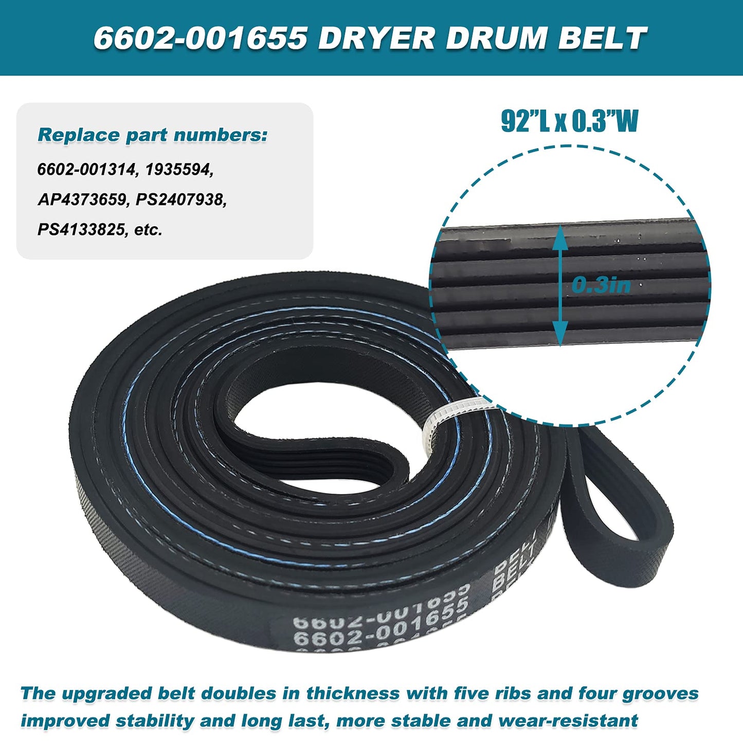 Dryer Repair Kit Replacement for Samsung Includes DC97-16782A Drum Roller, 6602-001655 Tension Belt, DC61-01215B Tension Spring and DC93-00634A Idler Pulley Replace AP5325135, PS4221885, PS4133825