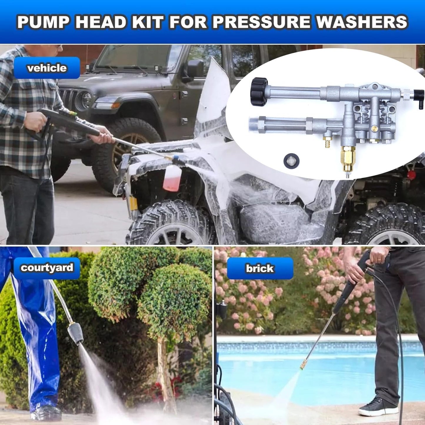 MOCW Pressure Washer Pump Head Assy Aluminum AR42518 AR43061 AR42940 Compatible with Troy Bilt RMW SRMW Series Pumps RMW2.2G24 2G23B 2G24 2G20 2G25 SRMW2.2G26