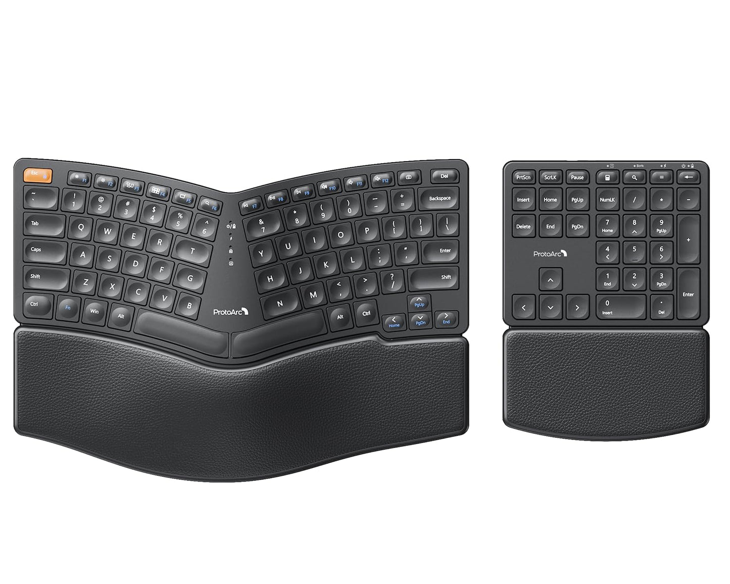 ProtoArc Wireless Ergonomic Keyboard, EK04 2.4GHz Wireless Ergo Keyboard with Separate Numeric Keypad, Split Design, Wrist Rest, Rechargeable, for Desktop, PC, Laptop