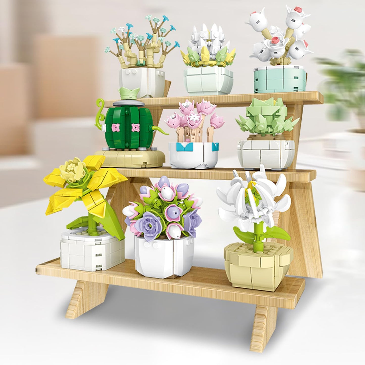 XMORK Succulent Plant Building Blocks Set, 9 Tiny Plants Kit with Display Frame for Botanical Collection and Decor, Succulents Bonsai Toy for Teens and Adults, 854 PCS