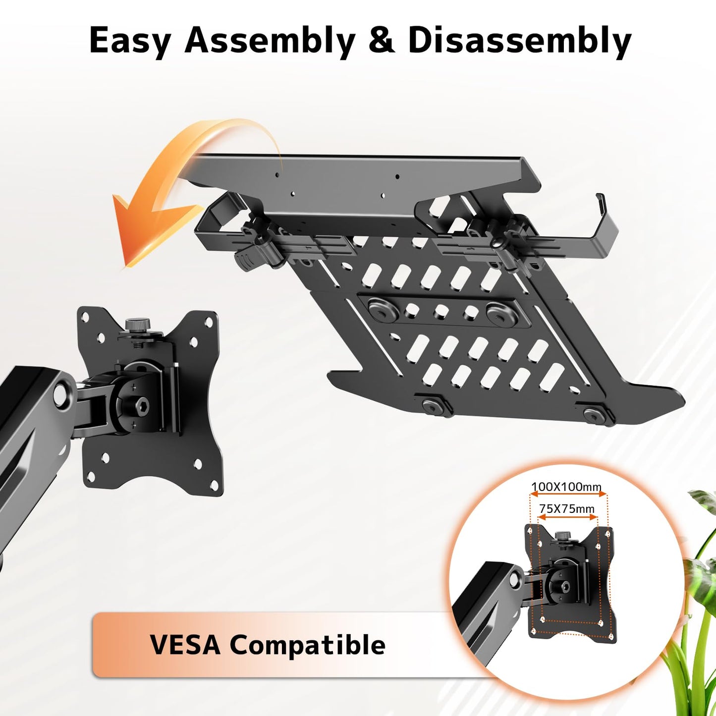PUTORSEN Laptop Wall Mount, 2-in-1 Monitor Wall Mount for 10-17'' Notebook & 17-40" Screen, Full Motion Adjustable with Laptop Tray, Holds 2.2-26.4 lbs, VESA 75/100mm (Black)