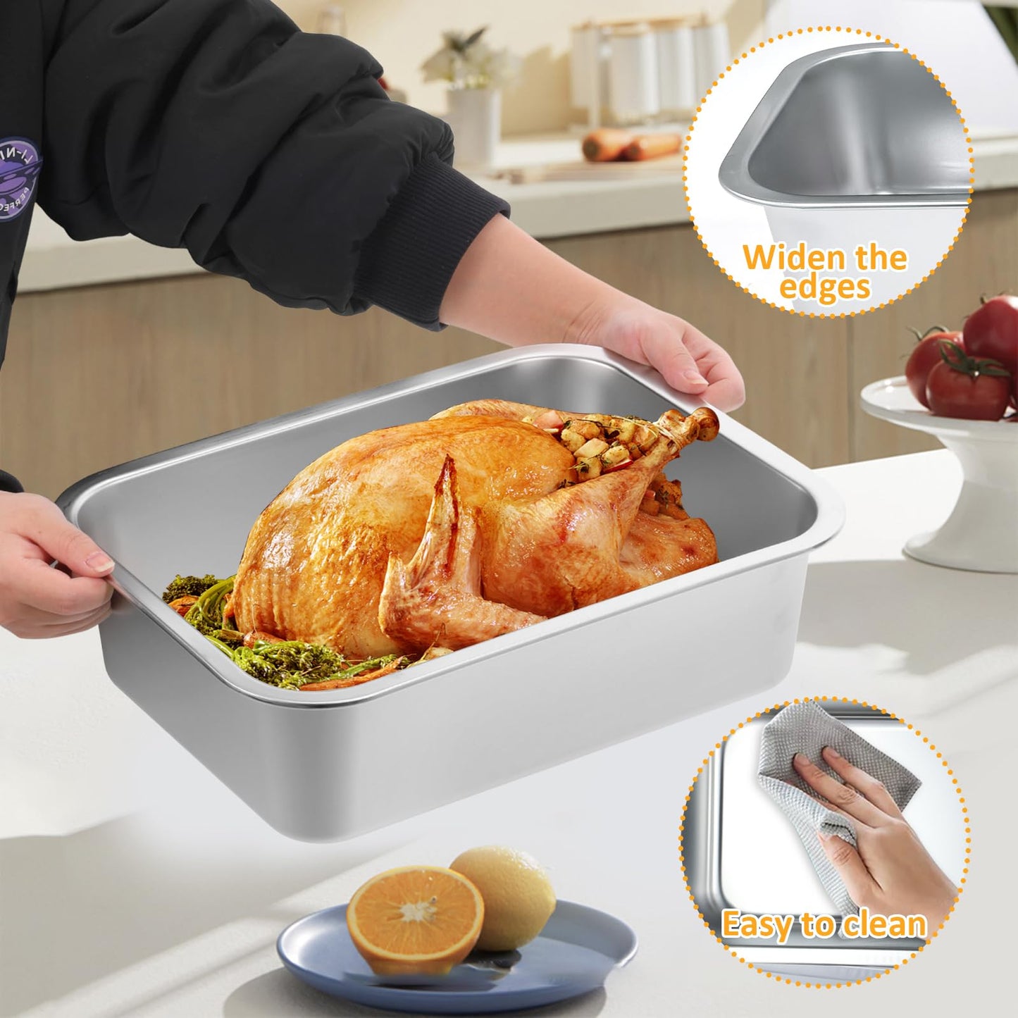 CODOHI 2 PACK 4 Inch Extra Deep Lasagna Baking Pan with Lid, 10.6x14.2 Inch 304 Stainless Steel Large Baking Dish Tray for Oven, Thick Metal Roasting Pan for Casserole Brownie Turkey (Silver, L)