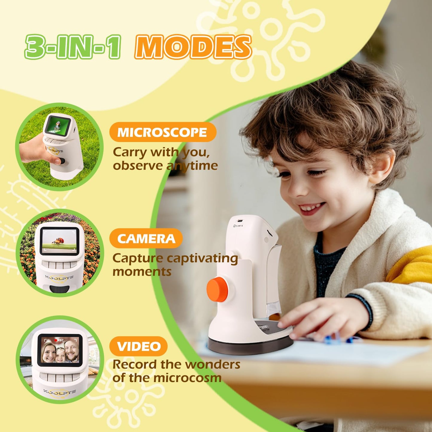 Microscope for Kids 1000X 4K with 2" Screen - Handheld Kids Micorscope Digital Microscope | Science Kit for Ages 8-12 | 6 LED Lights, Slides Set & 32GB Card | Educational Birthday Gifts for Boy Girl