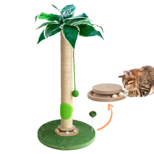 Cat Scratching Post 35'' Cat Scratcher Tall Scratching Posts for Indoor Cats with Cat Toy and Interactive Ball Self Groomer for Kittens Adults Cats