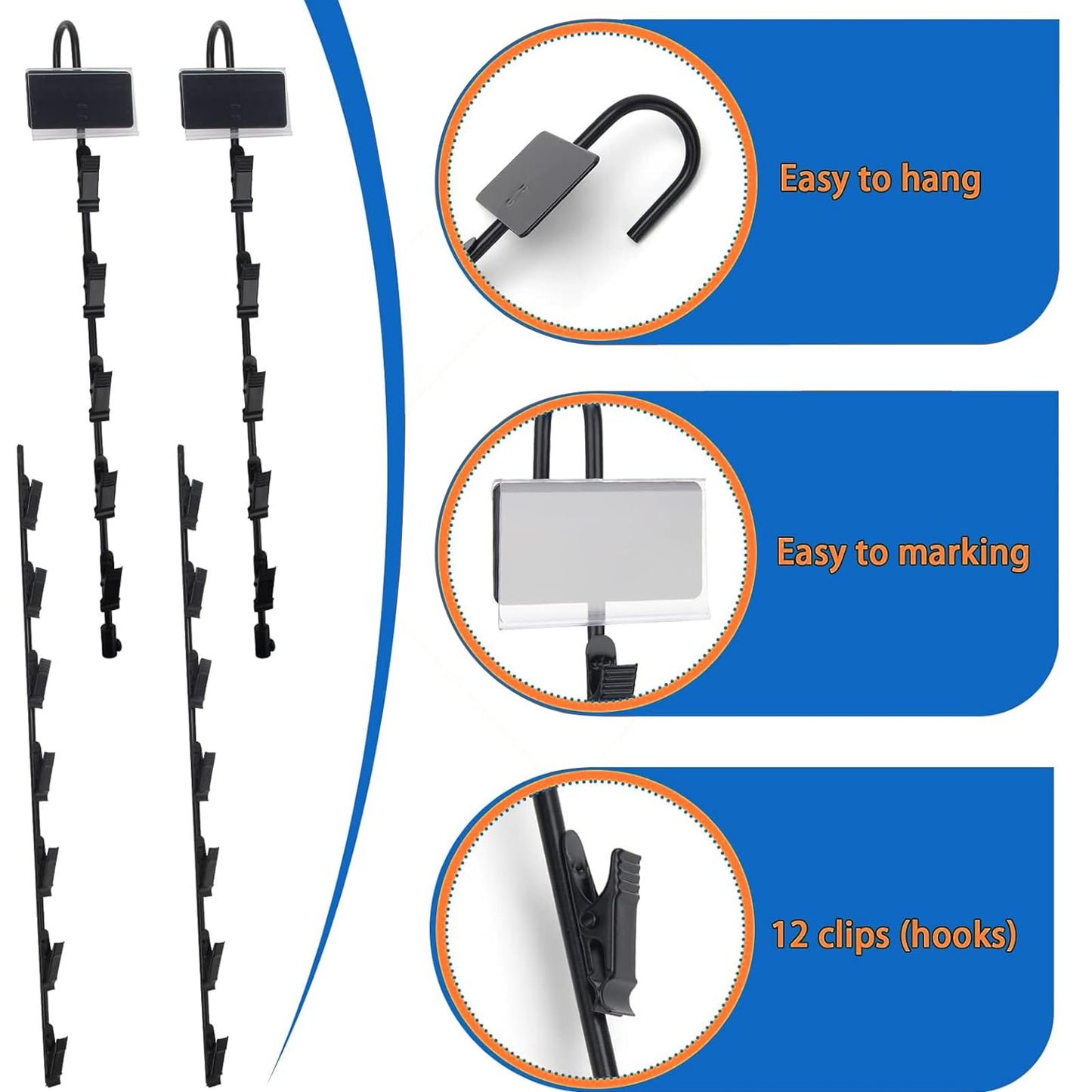 6 Packs Merchandise Hanging Strips with Hooks,Metal Chip Retail Display Strips, Merchandise Display Hanging Strips with 6pcs Label Plate and a Phillips Screwdriver