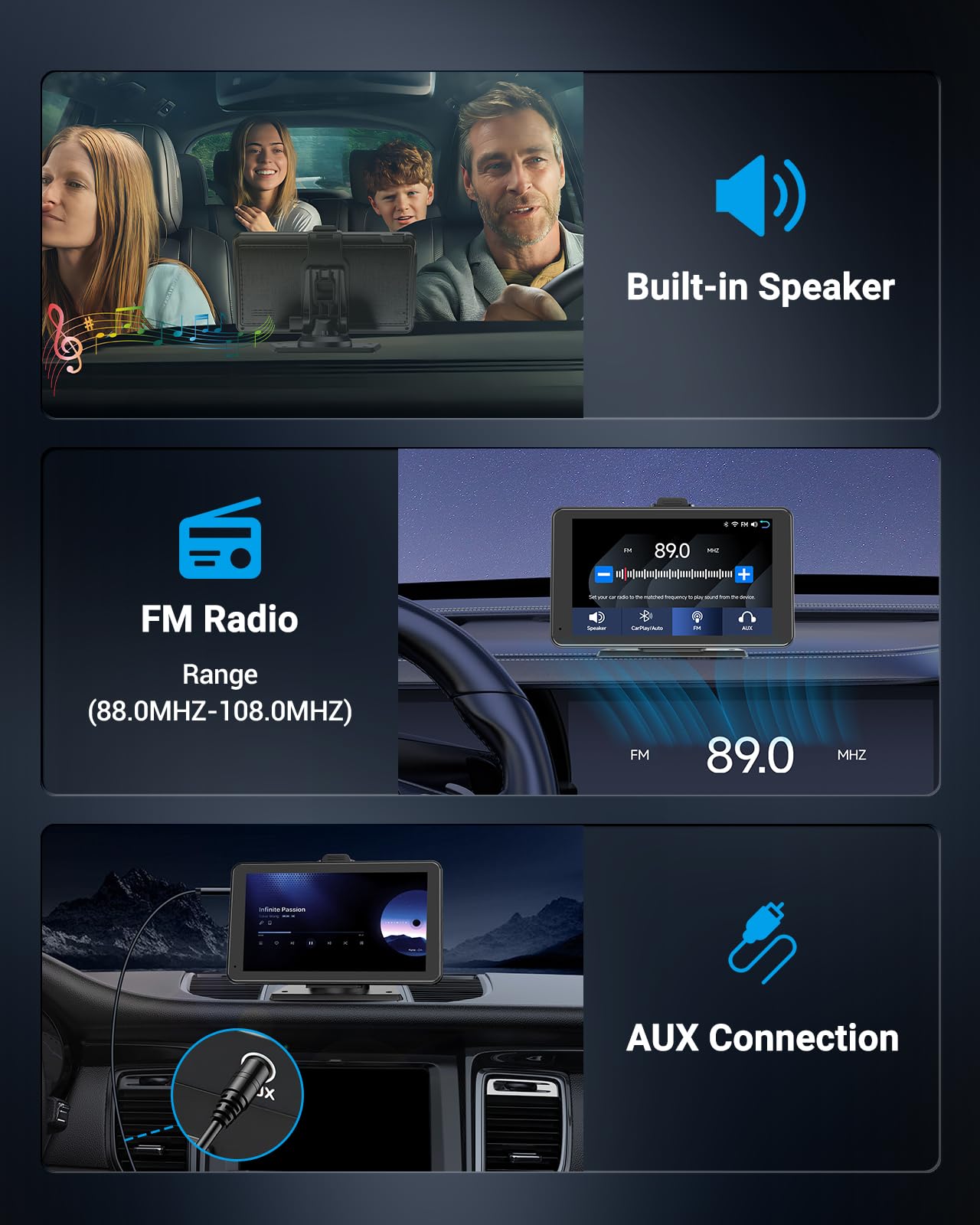 2024 Texpot Car Stereo With Apple CarPlay Android Auto, 7" HD Touchscreen Wireless CarPlay Screen, Bluetooth WiFi, Portable Car Radio, Live Navigation, Mirror Link, AUX/FM, Voice Control