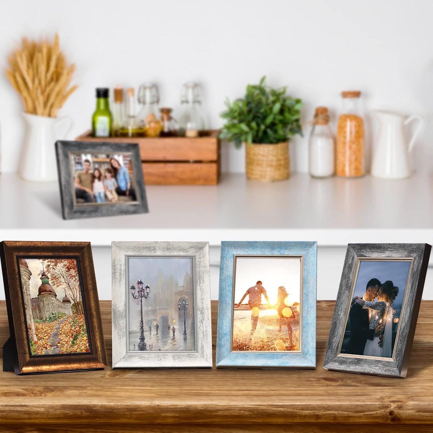 8x10 Picture Frames Set of 4 Rustic Retro Photo Frame with HD plastic cover for Wall Mount and Tabletop Display Family Friends Wedding Gift
