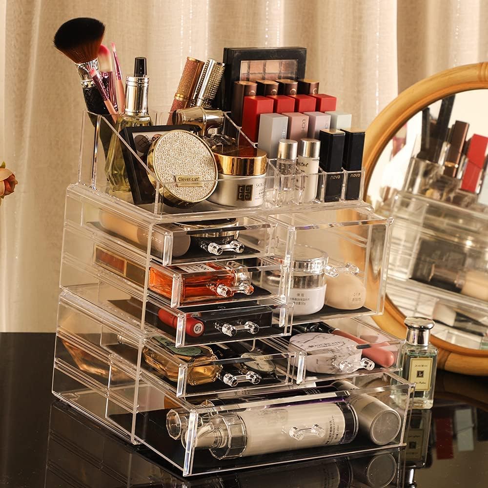 Clear Cosmetic Organizer - Easily Organize Cosmetics, Jewelry and Hair Accessories. Clear Design for Easy Visibility.Set of 3