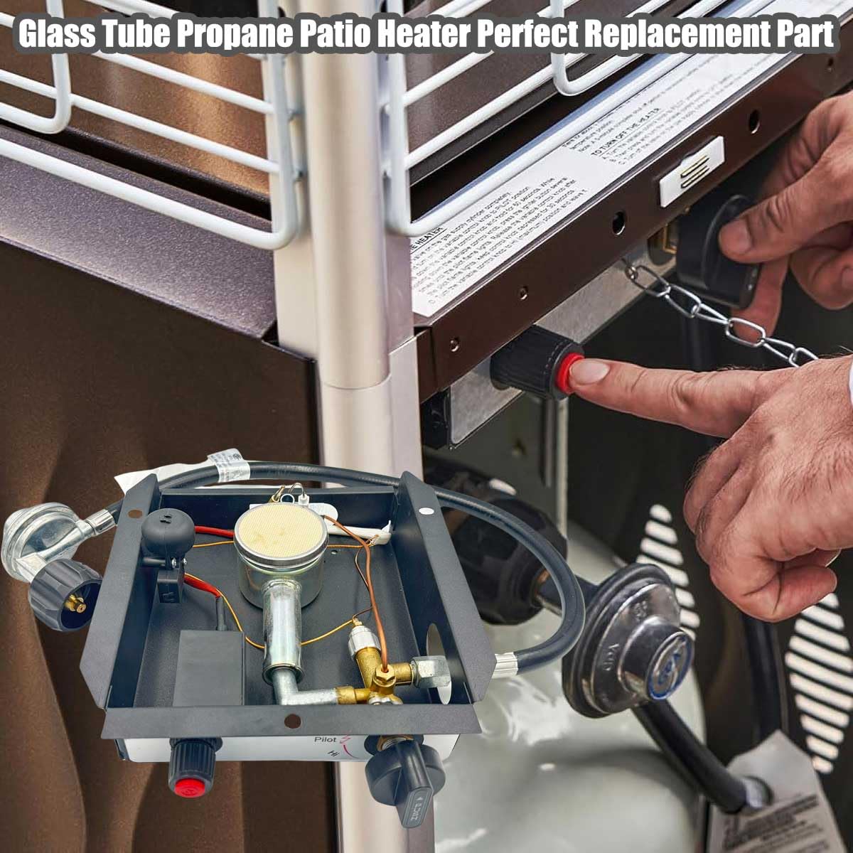 Patio Heaters Glass Tube Burner Module Replacement 47 000 BTU SGT Pattern Burner Replacement Parts with Regulator Valve Assembly Kit for Pyramid Square Glass Tube Patio Heater (3 Bolt Hole)