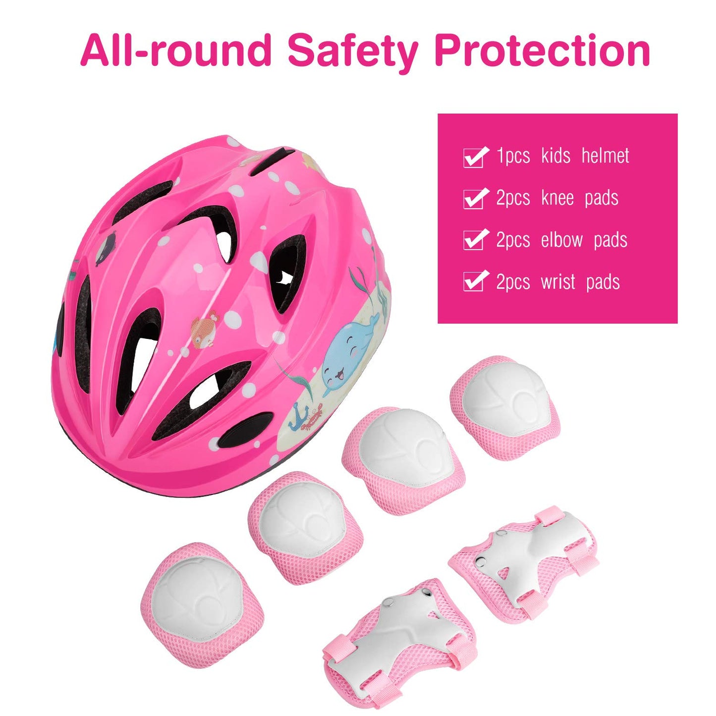MoKo Kids Bike Helmet, Toddler Helmet for Ages 3-10, CPSC & CE Certified Scooter for Skateboard Roller-Skating Bicycle, Sports Protective Gear Set Knee Elbow Wrist Pads for Boys Girls