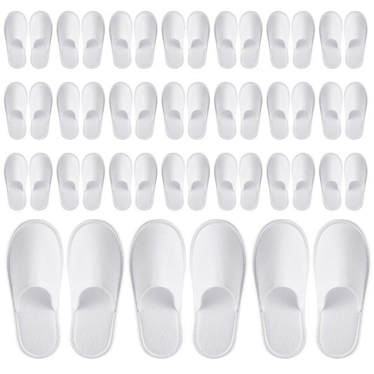 24 Pairs Disposable House Slippers for Guests - Bulk Slipper Pack for Hotel, Spa, Travel, Shoeless Home, White Closed Toe (US Men Size 10, Women 11)