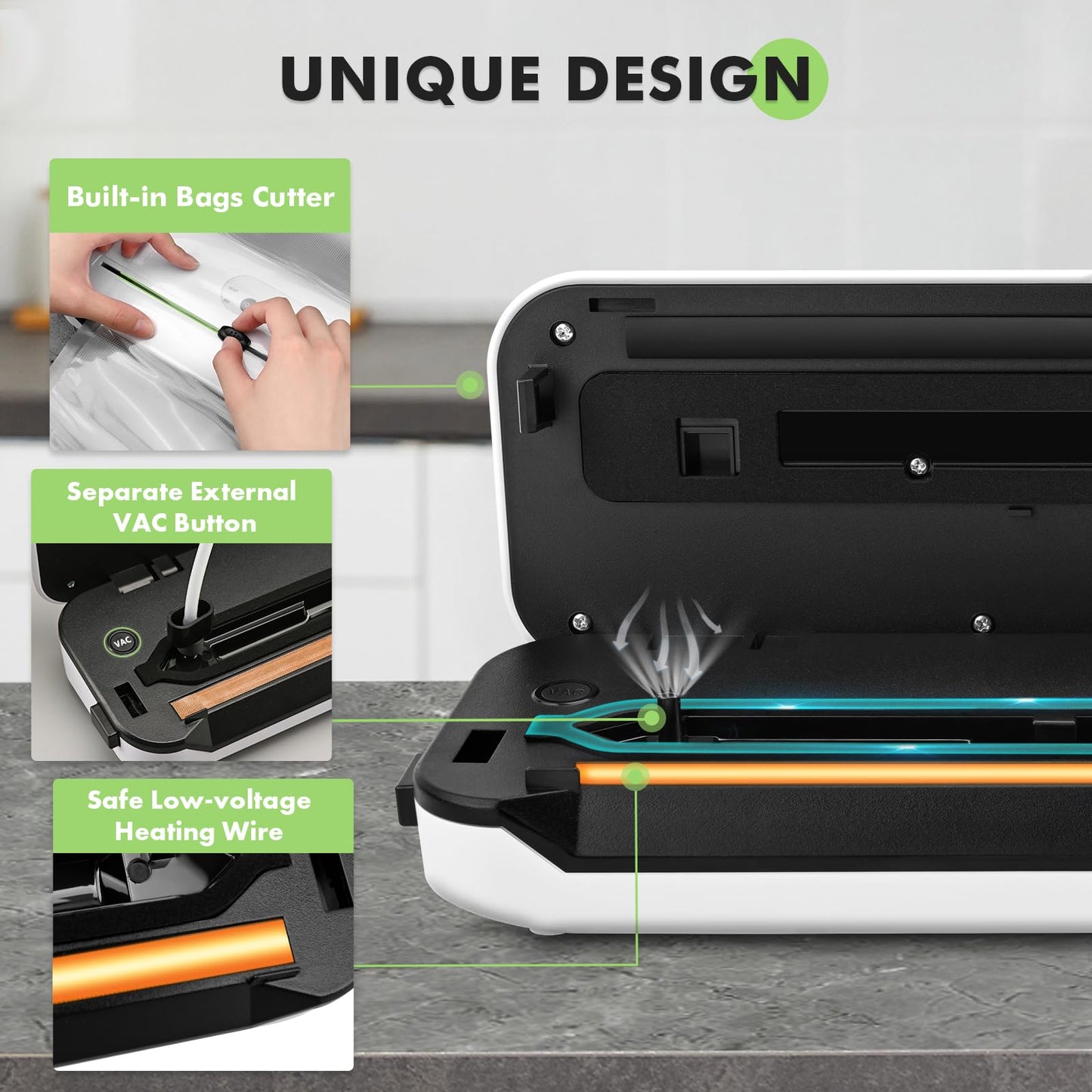 Toprime Vacuum Sealer Machine VS6611, 80kPa Powerful Food Sealer Built-in Cutter with Sealing Bag and Hose, Vacuum Air Sealing System for Seal a Meal and Sous Vide (White)