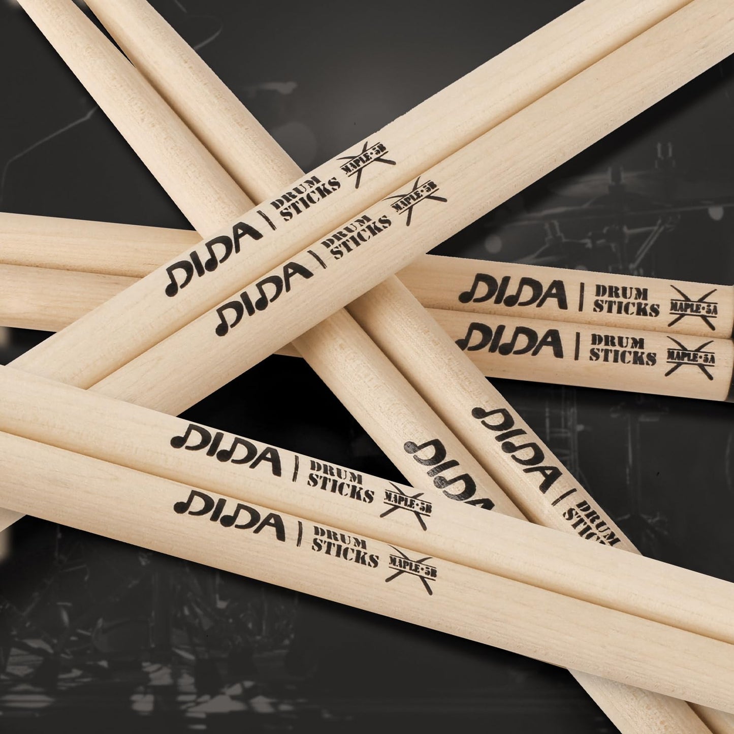 Drum Sticks for Drums, Natural Solid Wood丨Weight Balanced丨Non-Slip Grip, Live Performance & Drum Kit Practice Accessories, Percussion Drumsticks for Beginner (4 Pairs, 5B)