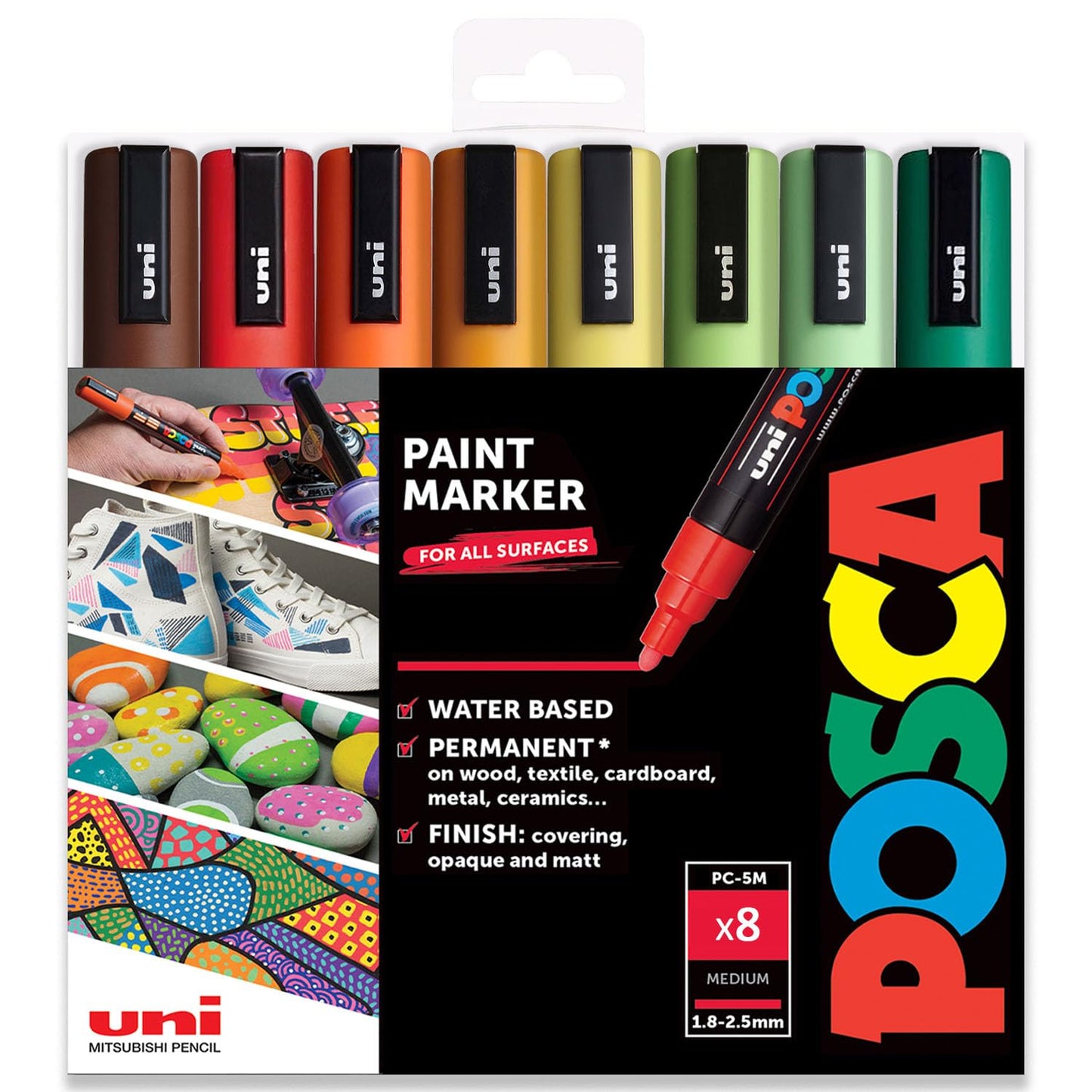 Posca - PC-5M Paint Marker Art Pens - 1.8-2.5mm Nib - Spectrum (A) Set of 8 Colours in Plastic Wallet