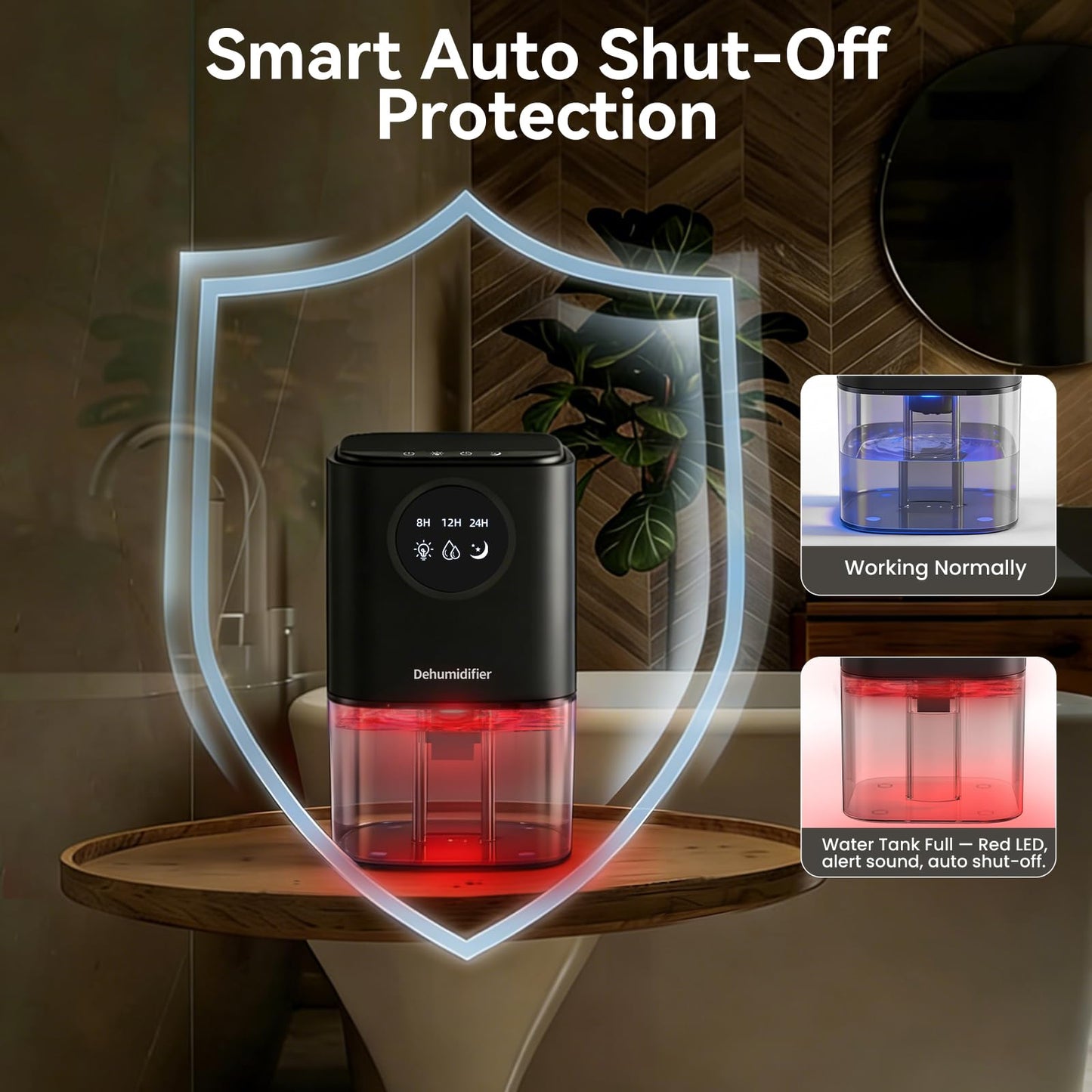 Dehumidifier, 57oz Small Dehumidifiers for Home, Ultra Quiet (25dB) 350 sq ft Mini Dehumidifier, Portable for Bathroom Bedroom Closet Basement RV, with 7-Color LED, Smart Defrost, Auto Shut-Off