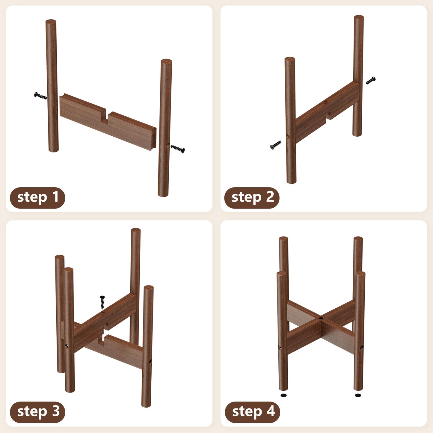 2 Pack Bamboo Plant Stands Indoor, for Up to 10 Inch Pots, Built to Fit Corners, Sturdy & Stable Design, Walnut Finish