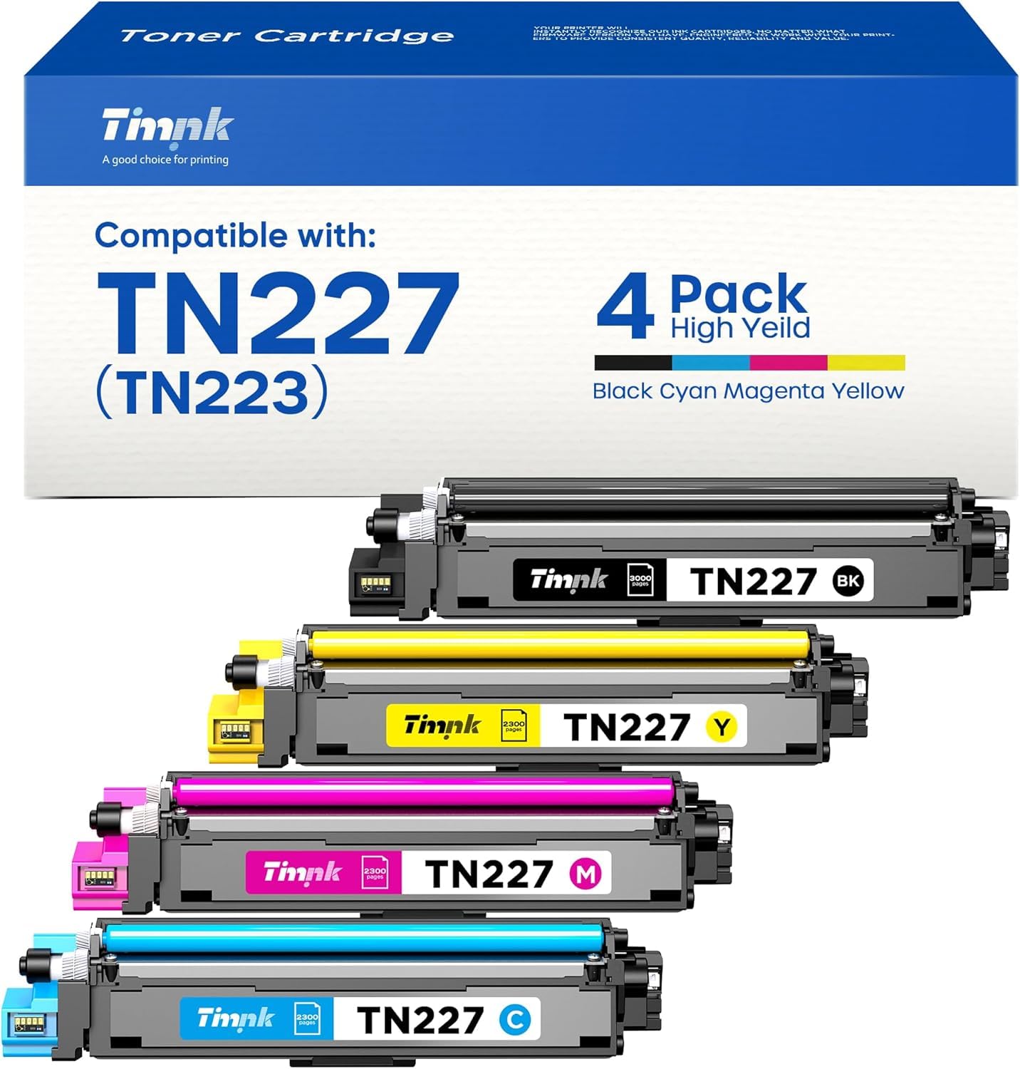 TN227 Toner Cartridge with Chip High Yield Replacement for TN-227 TN223 Toner Cartridge Work for HL-L3210CW HL-L3270CDW HL-L3290CDW MFC-L3770CDW MFC-L3710CW L3750CDW Printer (BK/C/Y/M, 4 Pack)