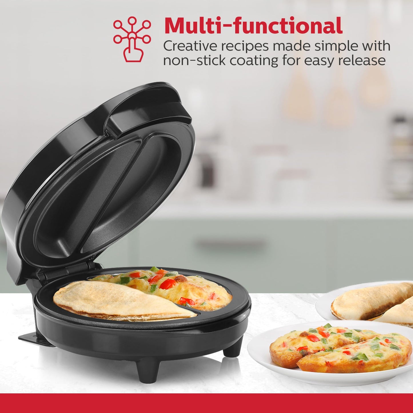 Holstein Housewares - Non-Stick Omelet & Frittata Maker, Black/Stainless Steel - Makes 2 Individual Portions Quick & Easy