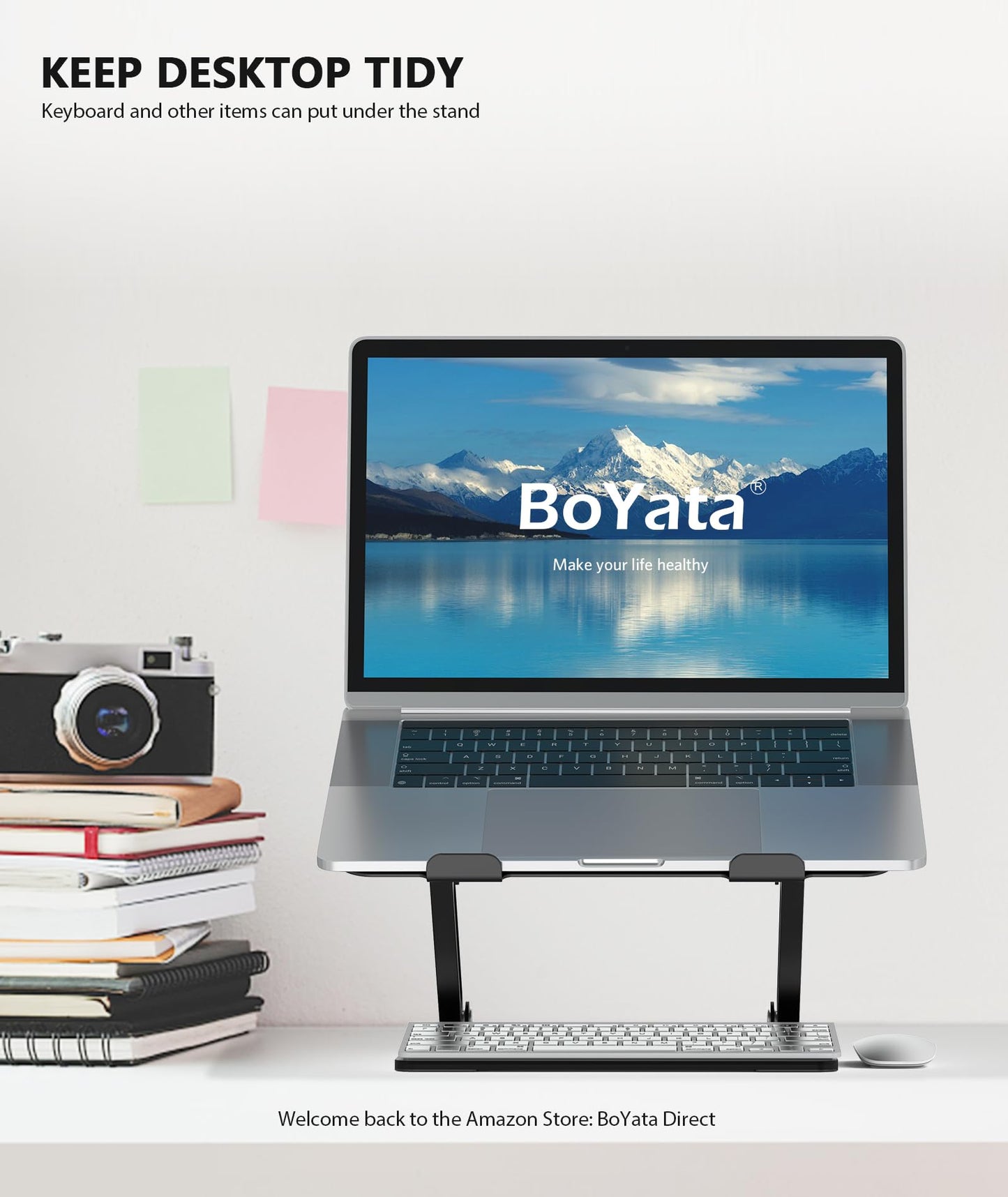 Laptop Stand, Boyata Laptop Holder, Multi-Angle Stand with Heat-Vent to Elevate Laptop, Adjustable Notebook Stand for Laptop up to 17", Compatible for MacBook Pro/Air, Surface Laptop and so on-Black