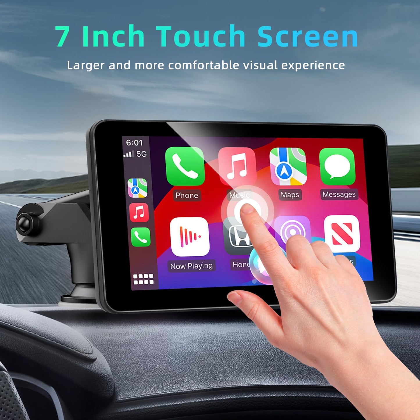 7 Inch Apple Carplay Screen for Car, Wireless Carplay Touchscreen for Apple Car Play and Android Auto with 1080P HD Backup Camera, Bluetooth, FM, AUX, Voice Control, Mirror Link, GPS Navigation