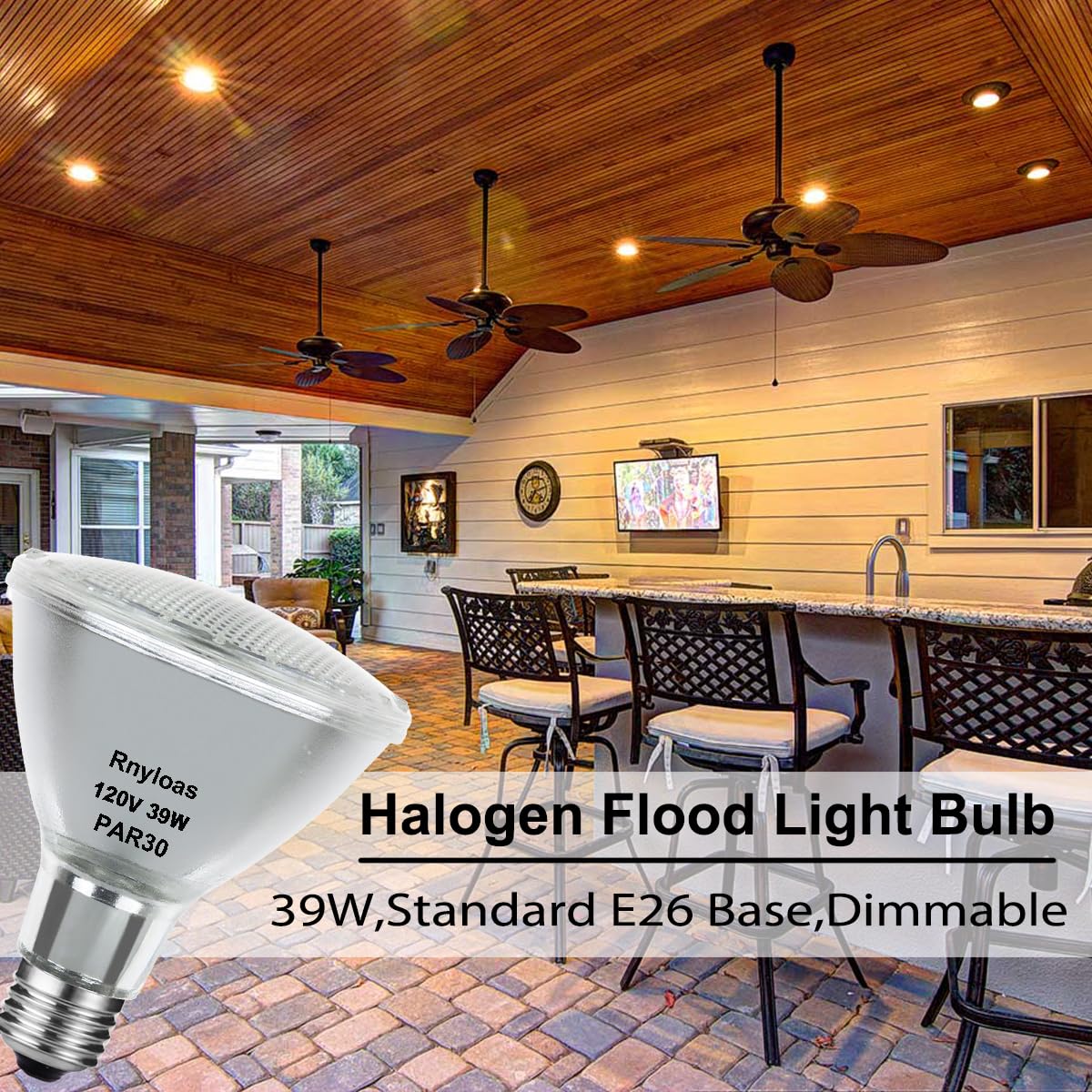 Rnyloas PAR30 Long Neck Halogen 50W 120v, 6 Pack High Output 700LM PAR30 Flood Light, PAR30 Dimmable, Long Lasting PAR 30 E26 Warm White 2800K PAR 30 Light Bulb Halogen for Home Lighting