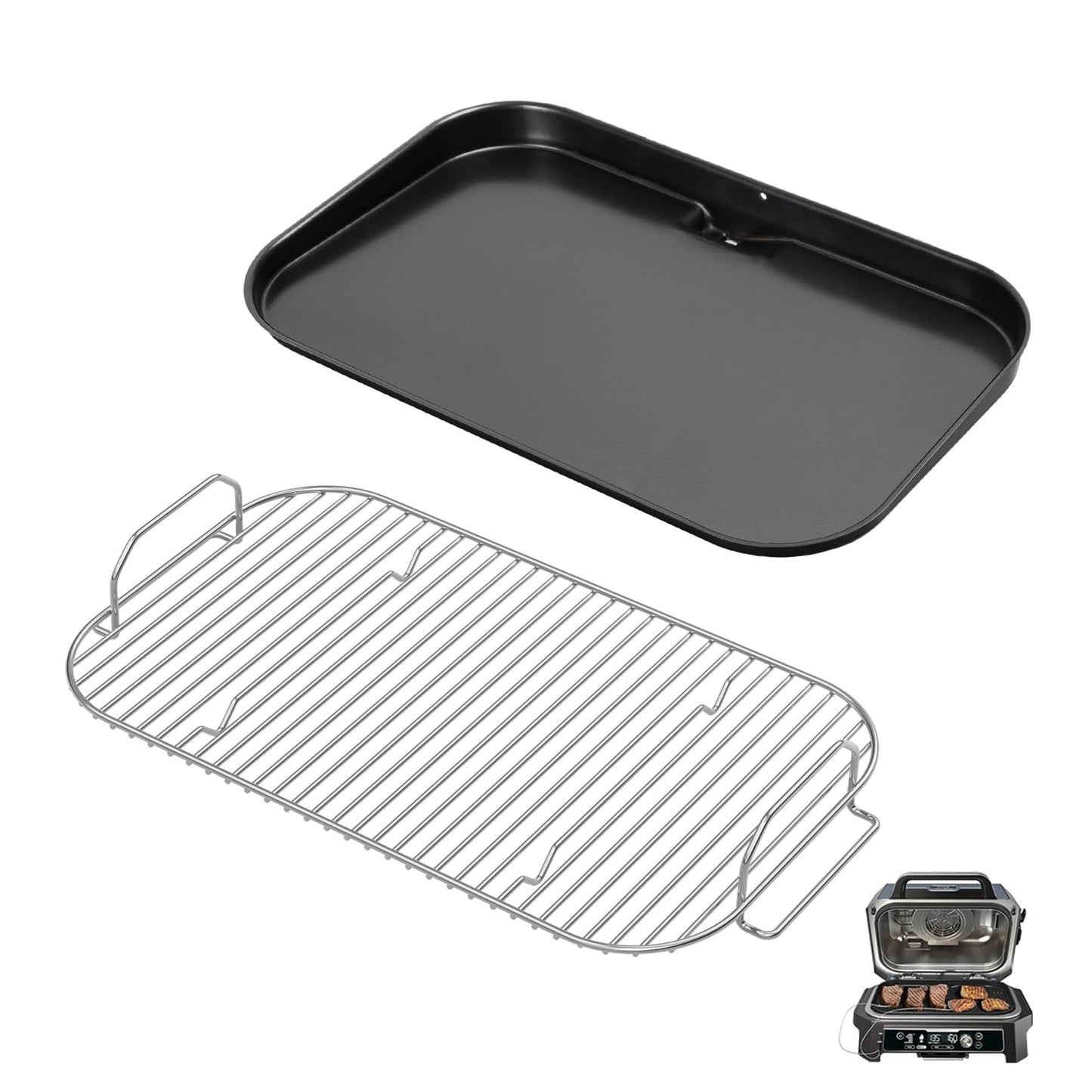 Griddle Plate & Smoke Rack for Ninja Pro Connect XL OG800/OG900 Grill Accessories, XSKGRIDLXL Flat Top Griddle Plate & XSKRSTRKXL Roast Rack for Ninja Series, Smoke Kit for Ninja OG850/OG951