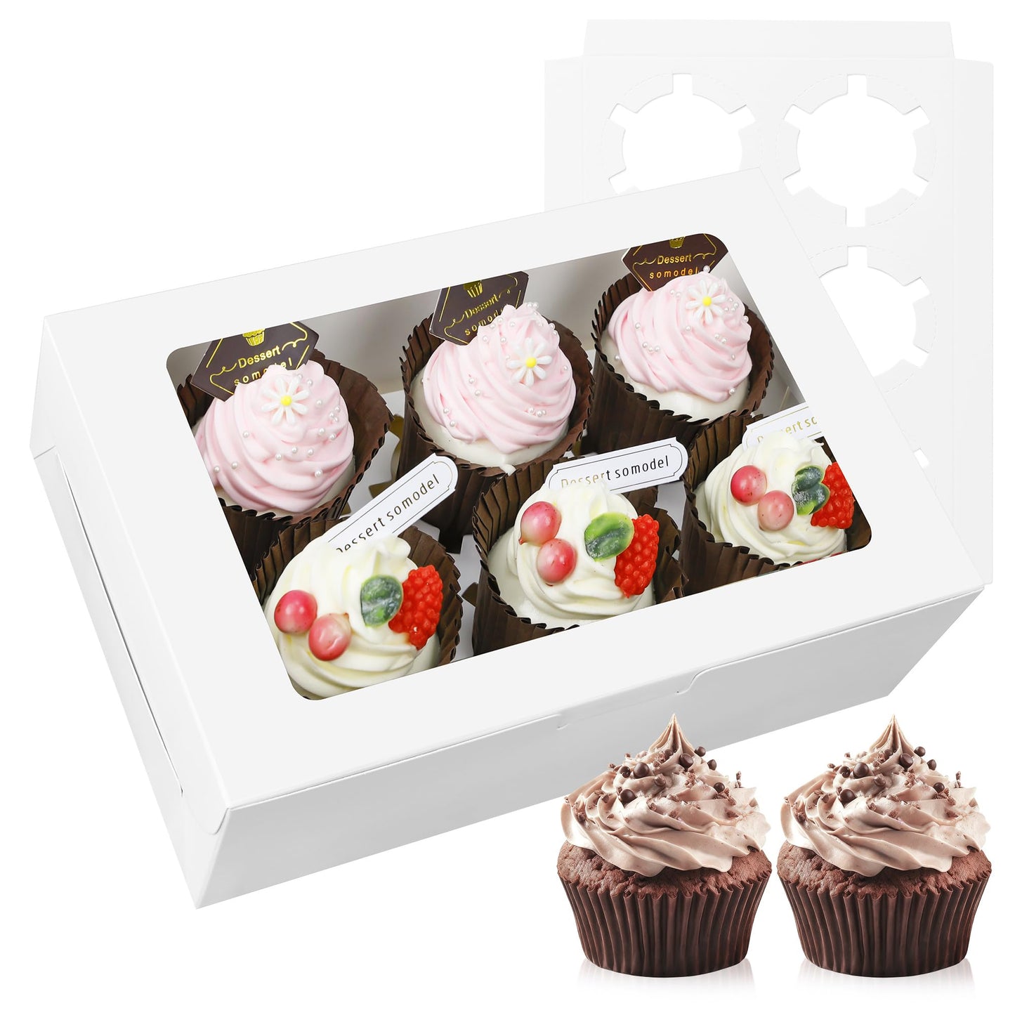 MonYouGe 30-Set Cupcake Boxes Bulk with Clear Display Window Hold 6 Standard Cupcakes, Disposable Food Grade White Cupcake Carrier Cupcake Container, Perfect for Cupcakes Muffins Cookies Pastries