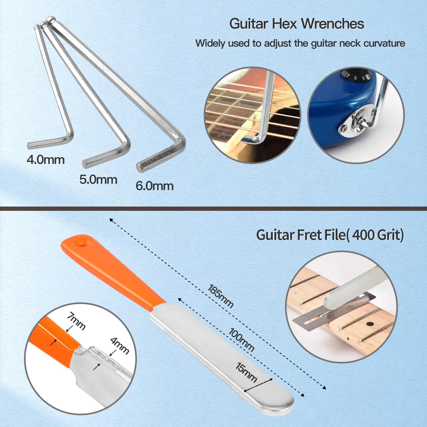 27 PCS Guitar Tools for Set Up, Intonation Adjustment and Repair, Guitar Maintenance Kit for Guitar Bass Banjo and Ukulele, Guitar Gift for Guitar Enthusiast