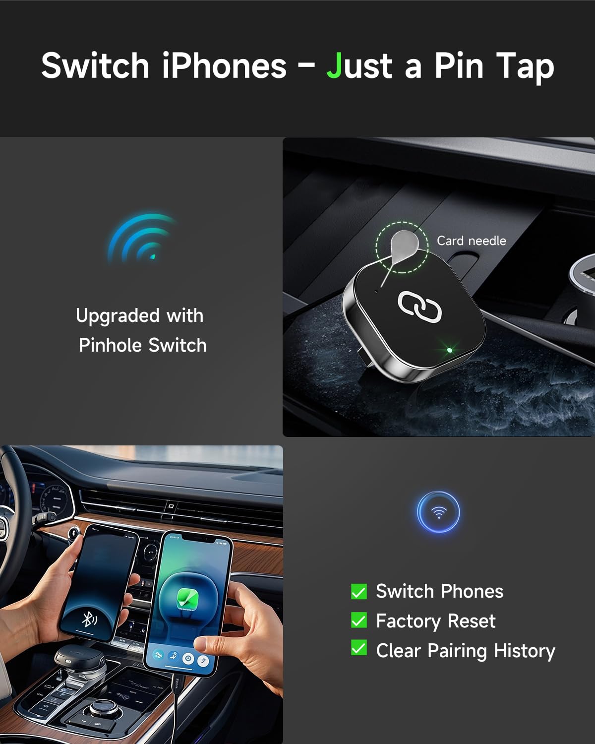 Spedal Wireless CarPlay Adapter for Factory Wired CarPlay – Plug & Play, Auto Reconnect, Mini Metal Design with USB-A & USB-C Cables – Compatible with iPhone 6+ and Cars from 2016+ (Silver)