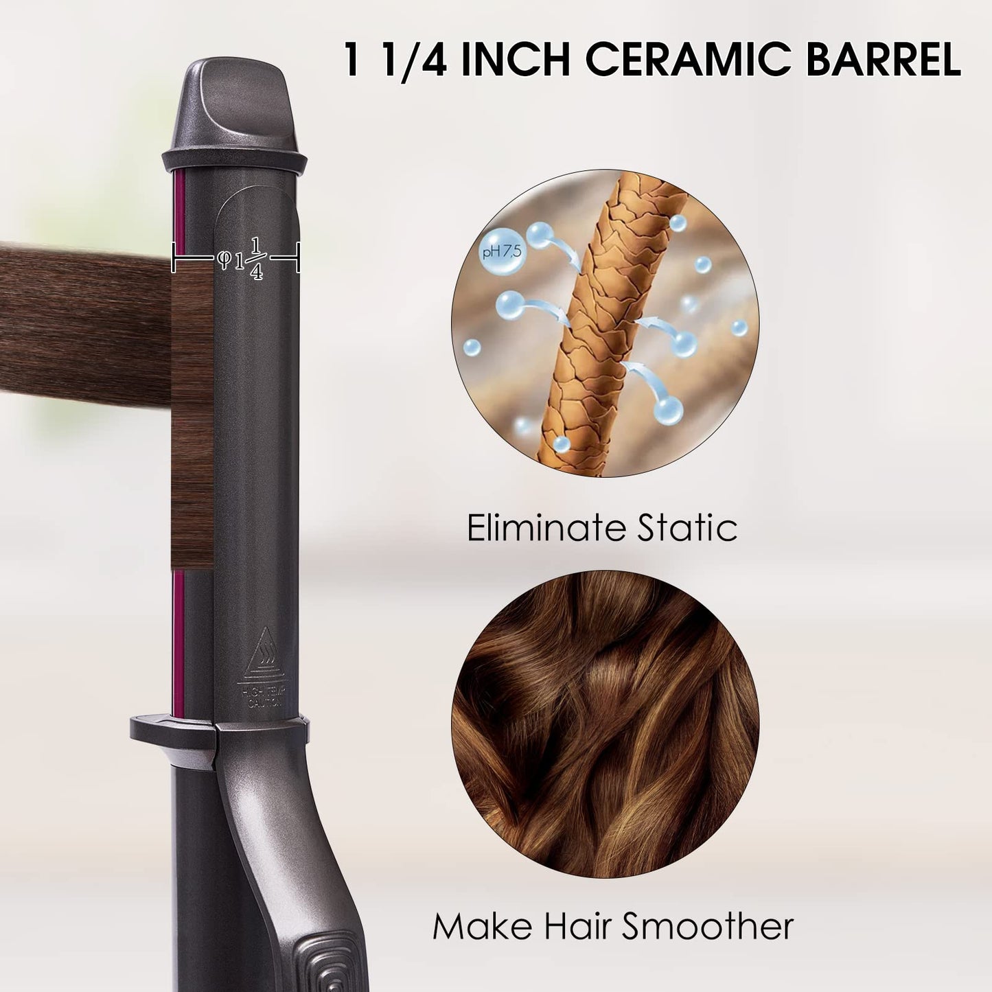 1 1/4 Inch Long Barrel Curling Iron - 1.25 Ceramic Hair Curling Iron,Professional Hair Curler for Long Hair,dual voltage,Rapid 430°F Heating, Temperature LED Display, 6 Temperature Settings