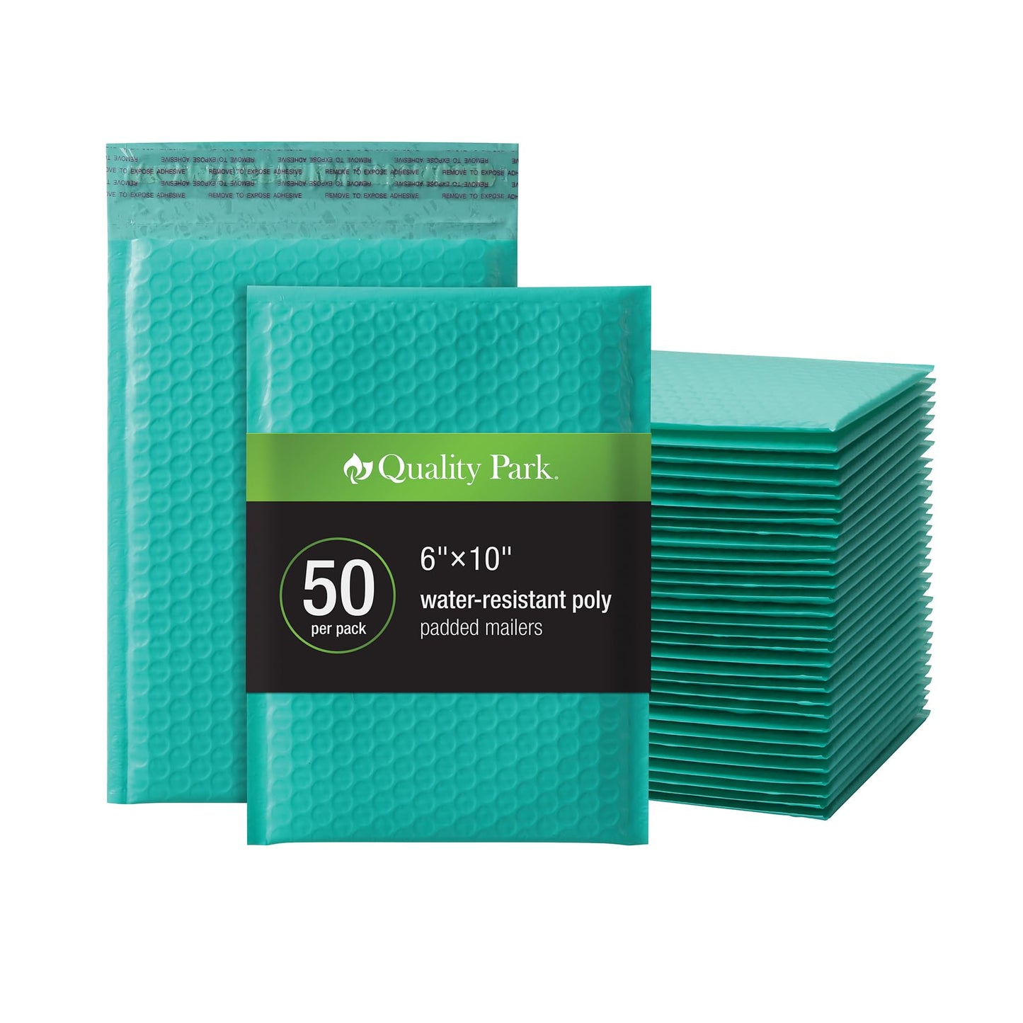 Quality Park Bubble Mailers, 6 x 9 Inch, Teal Poly Mailers, Padded Envelopes, Shipping Envelopes, Water Resistant, Self Seal, 50 Per Box (QUA85857)